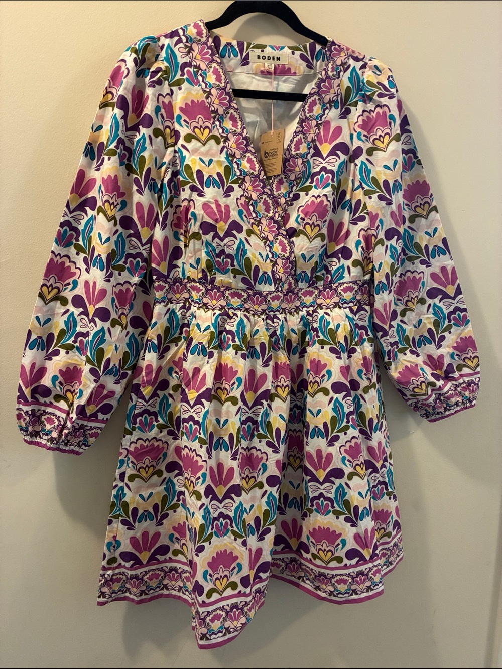 Boden NWT Mya cotton shirt dress - Floral V-Neck long sleeve - cotton - size 12
